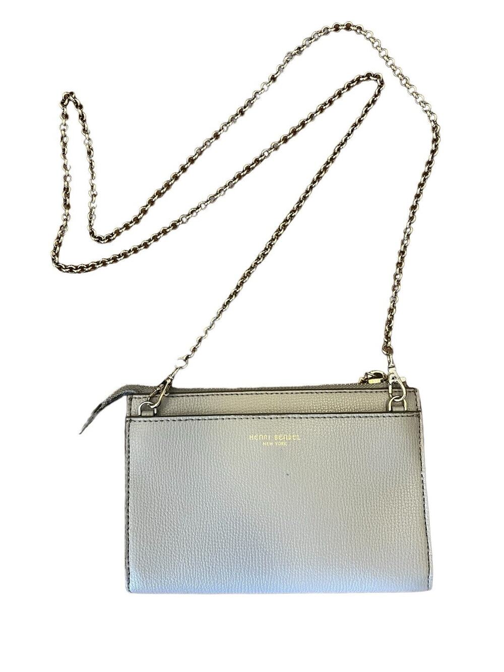 Henri Bendel Grey Small Crossbody Clutch With Silver Chain 7" x 5" Gray